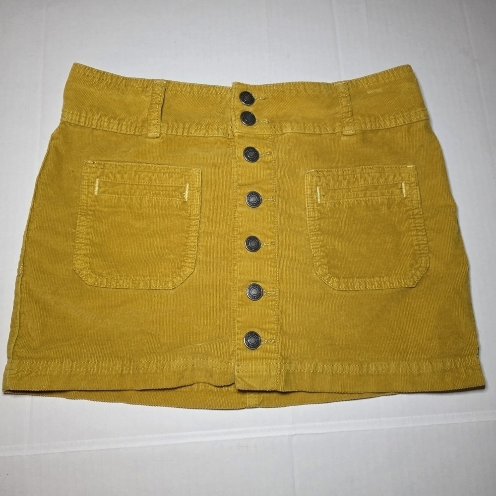 We The Free Free People Joanie Mini Skirt Size 26 Yellow Corduroy Button Front